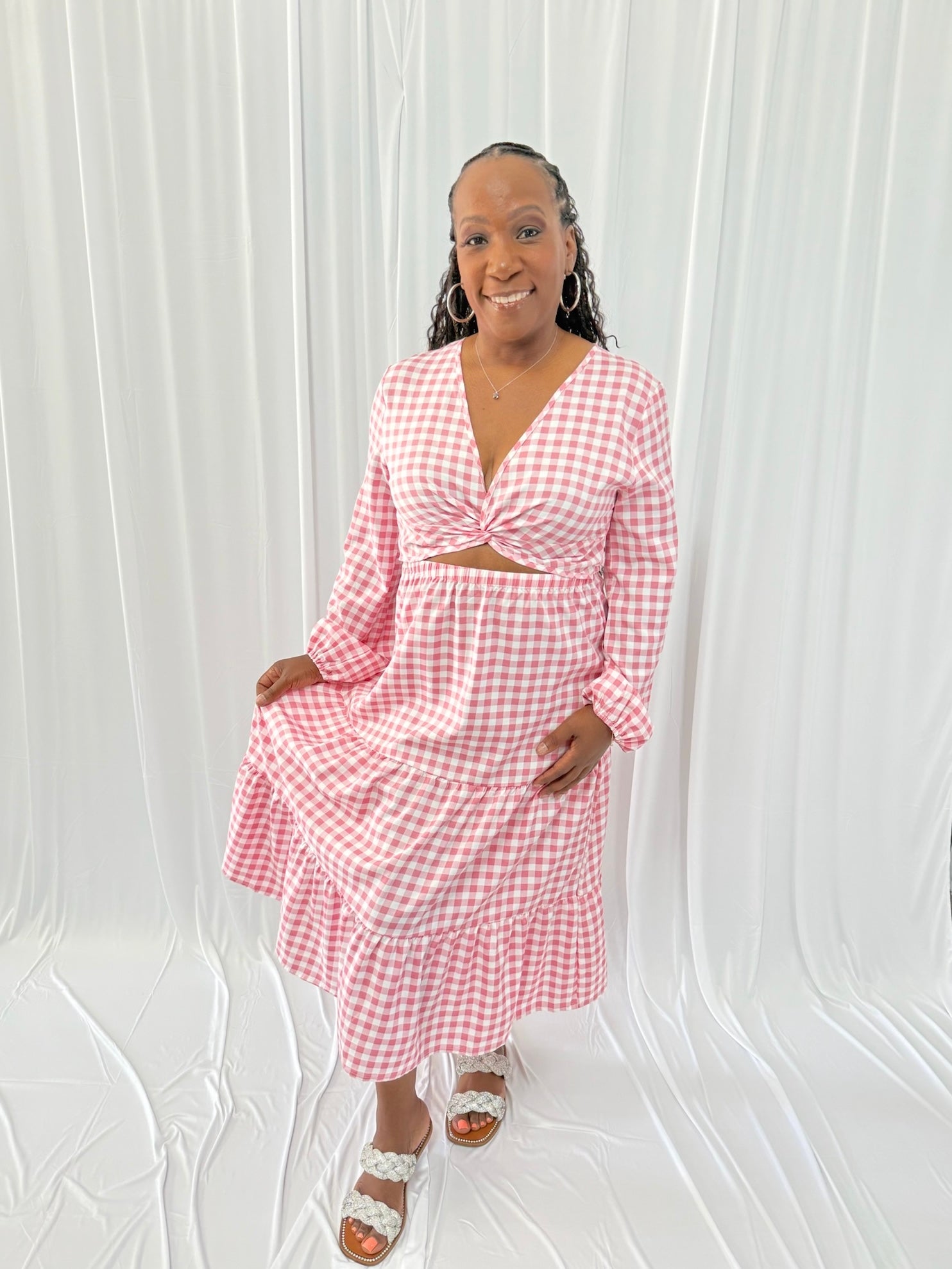 Gingham Vacation Dress-Pink