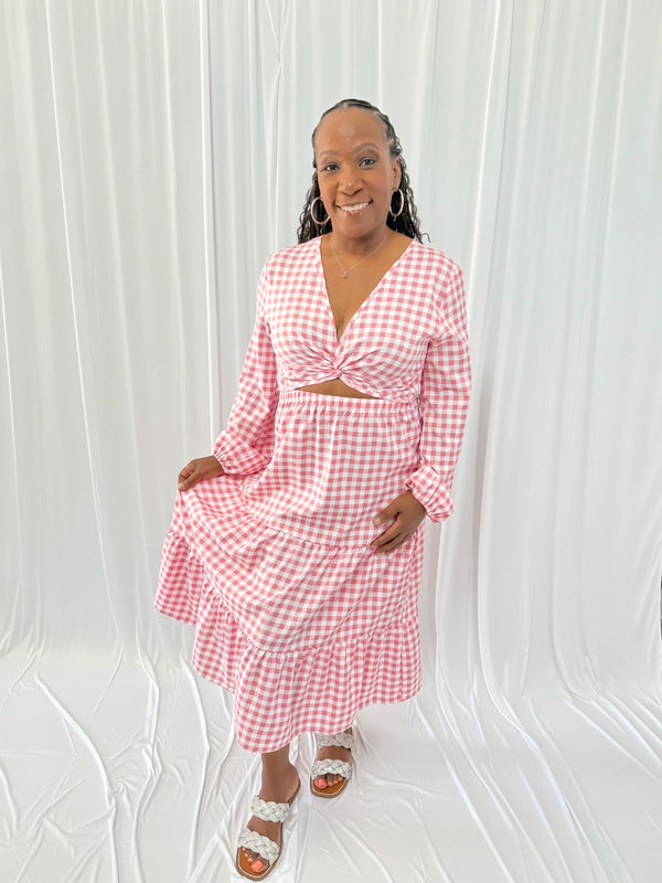 Gingham Vacation Dress-Pink