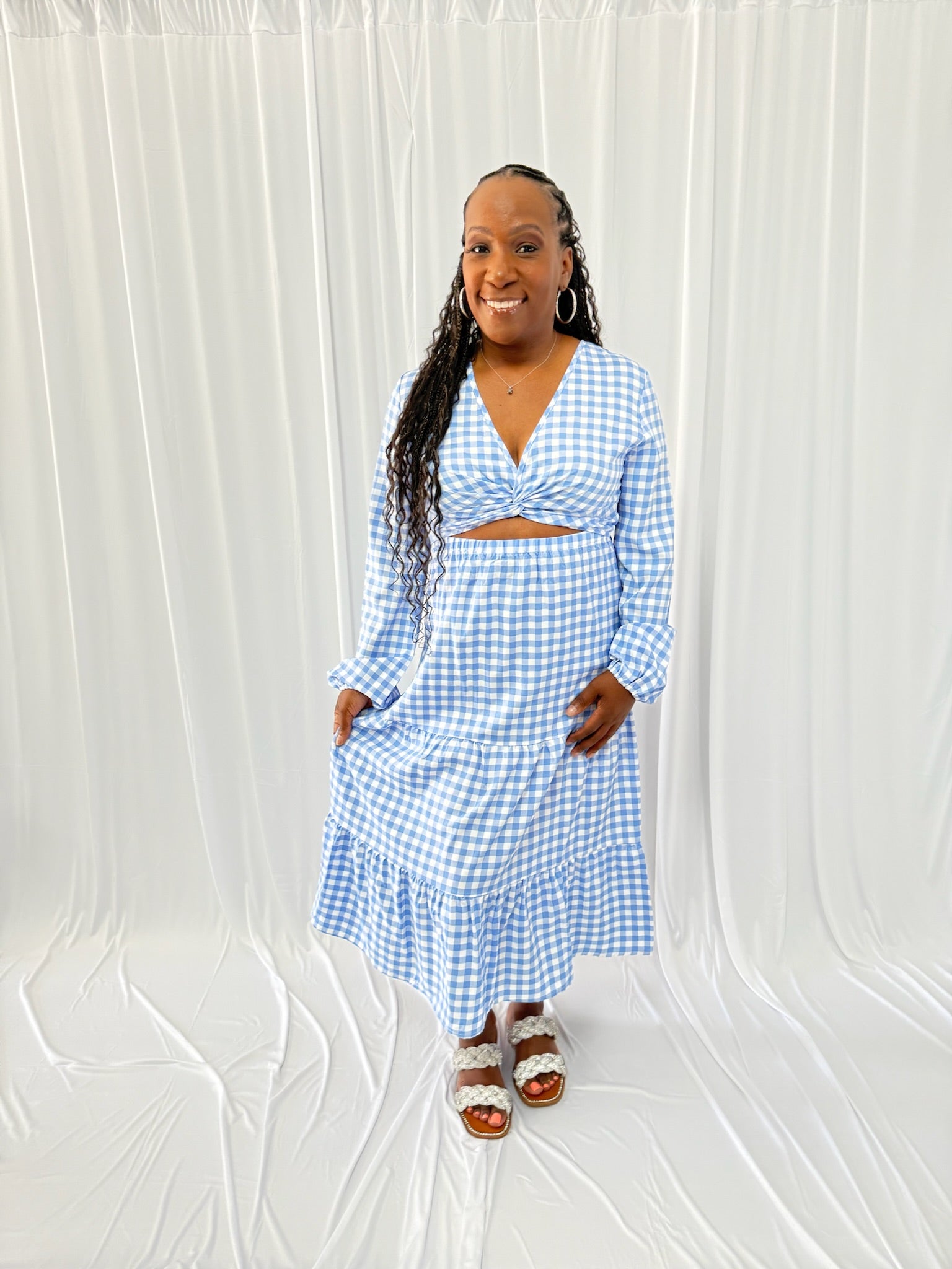 Gingham Vacation Dress-Blue