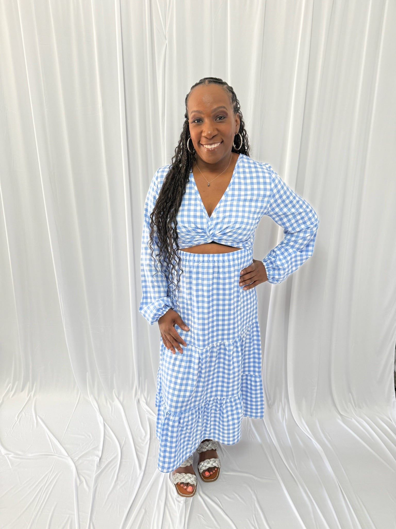 Gingham Vacation Dress-Blue