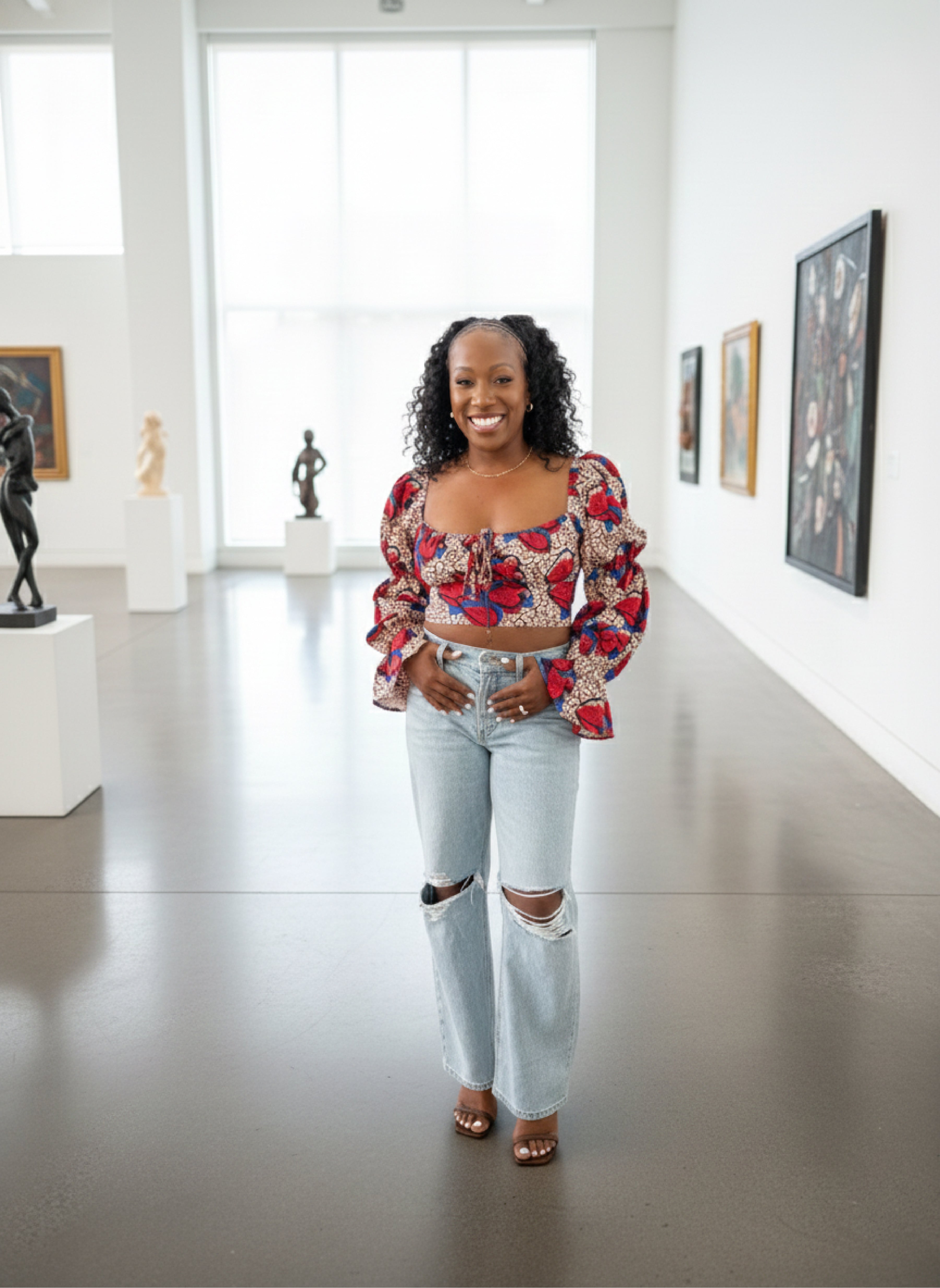 Reddy To-Go Lantern Sleeve Crop Top