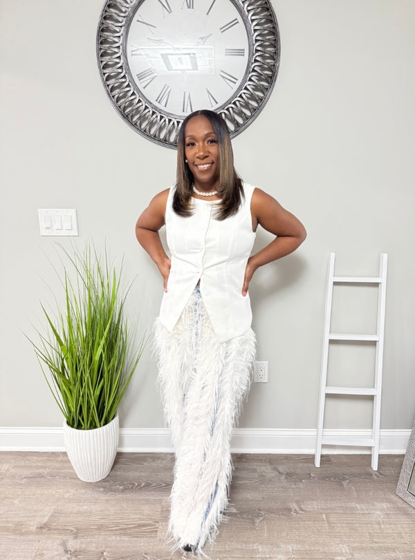 Feathered Edge Denim Pants