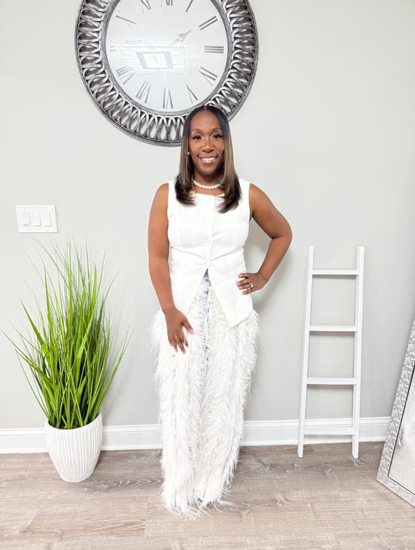 Feathered Edge Denim Pants